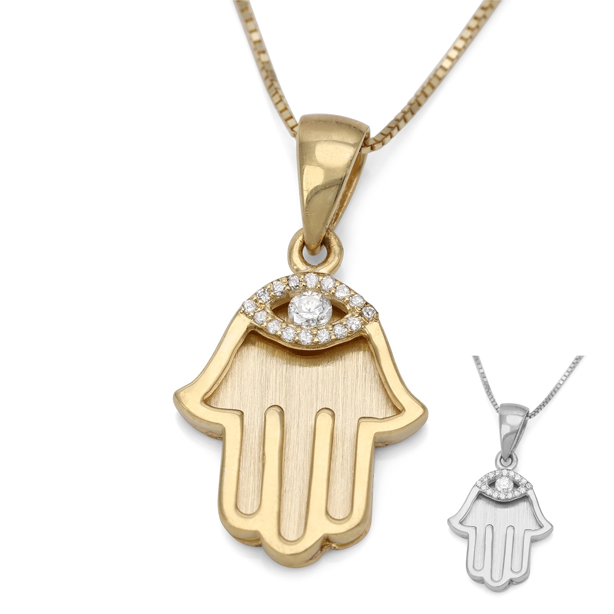 14K Yellow Gold Hamsa Pendant with Diamond Eye - Small, Jewish Jewelry |  Judaica WebStore