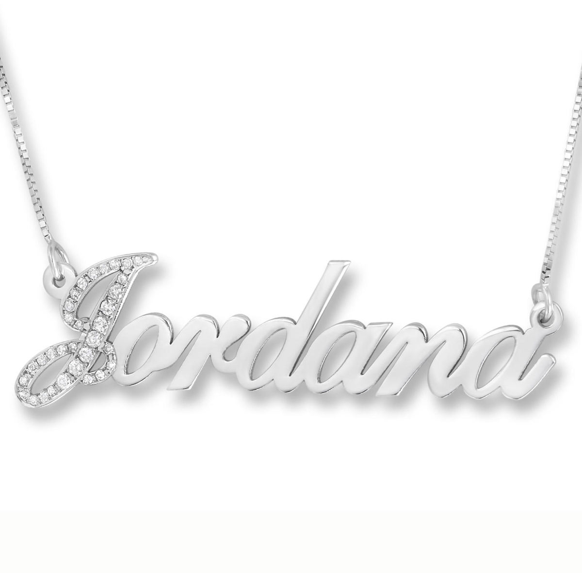 14K White Gold Name Necklace With Diamond Studded First Letter, Jewish  Jewelry | Judaica WebStore