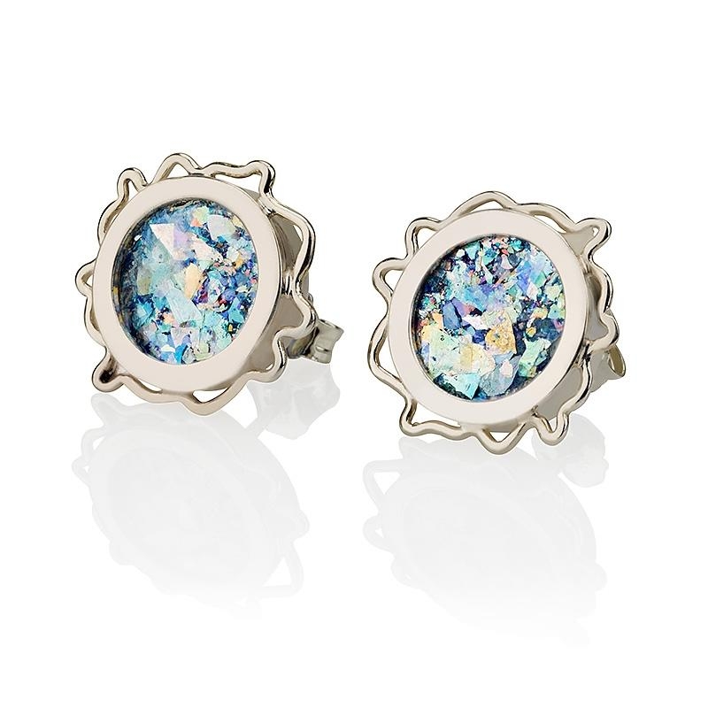 Roman Glass and Silver Decorative Circle Stud Earrings, Jewish & Israeli  Jewelry | Judaica Web Store
