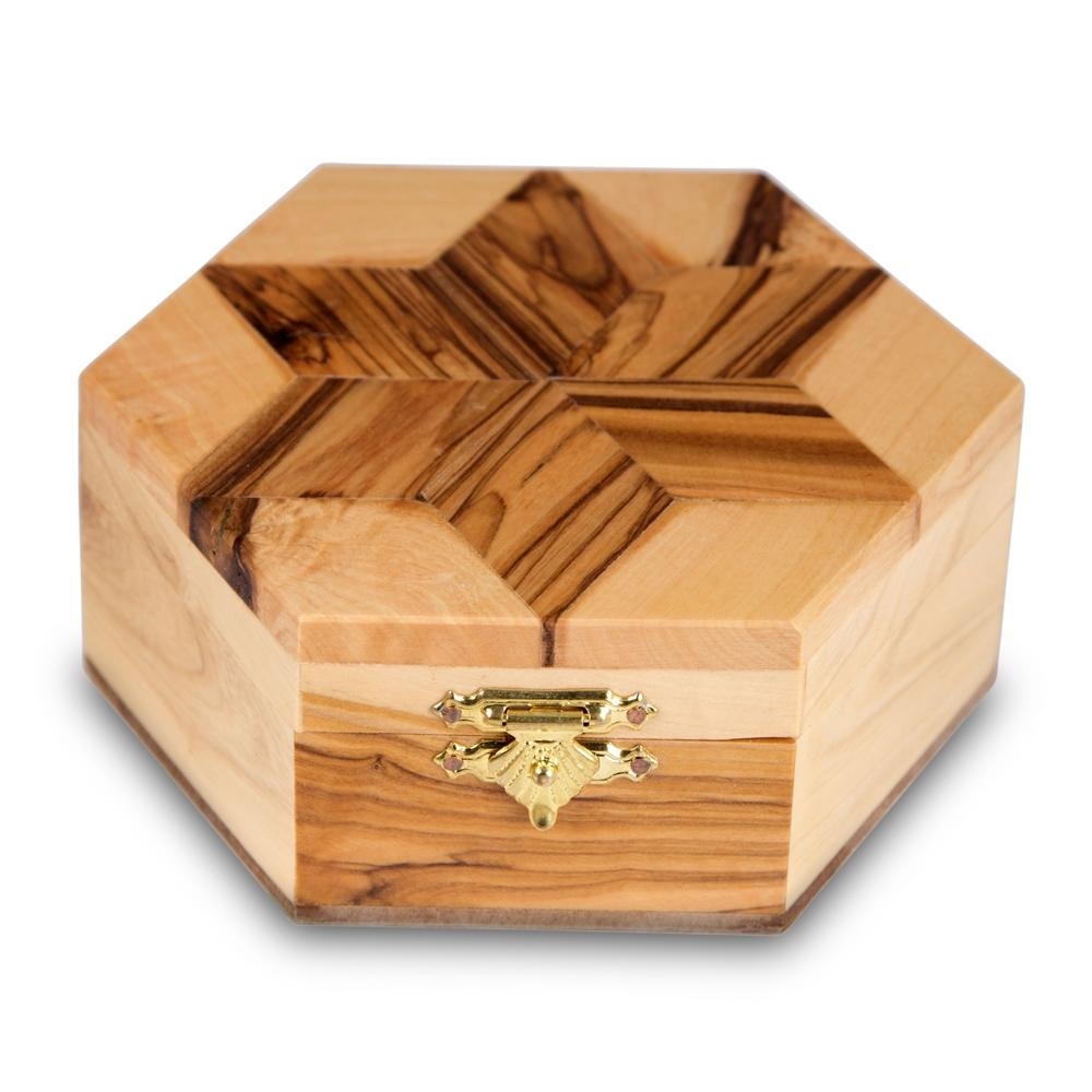 Star of David: Olive Wood Hexagon Jewelry Box | Judaica Web Store
