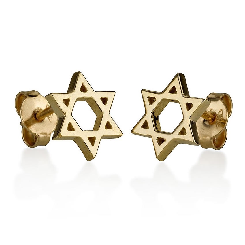 14K Yellow Gold Star of David Stud Earrings, Jewish Jewelry | Judaica  WebStore