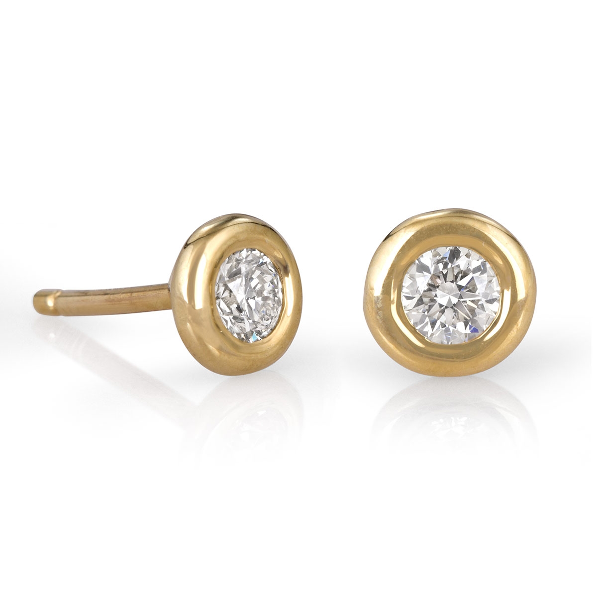14K Gold Bezel Diamond Stud Earrings 0.30 ct (Choice of Color), Jewelry |  Judaica Webstore