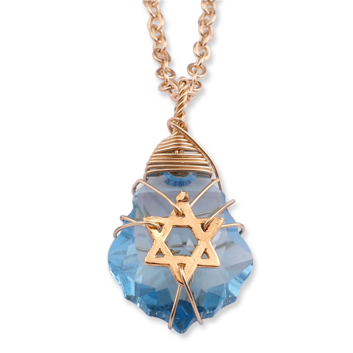 Blue Crystal Star of David Necklace with Gold Filled Wire Wrapping, Jewish  Jewelry | Judaica WebStore