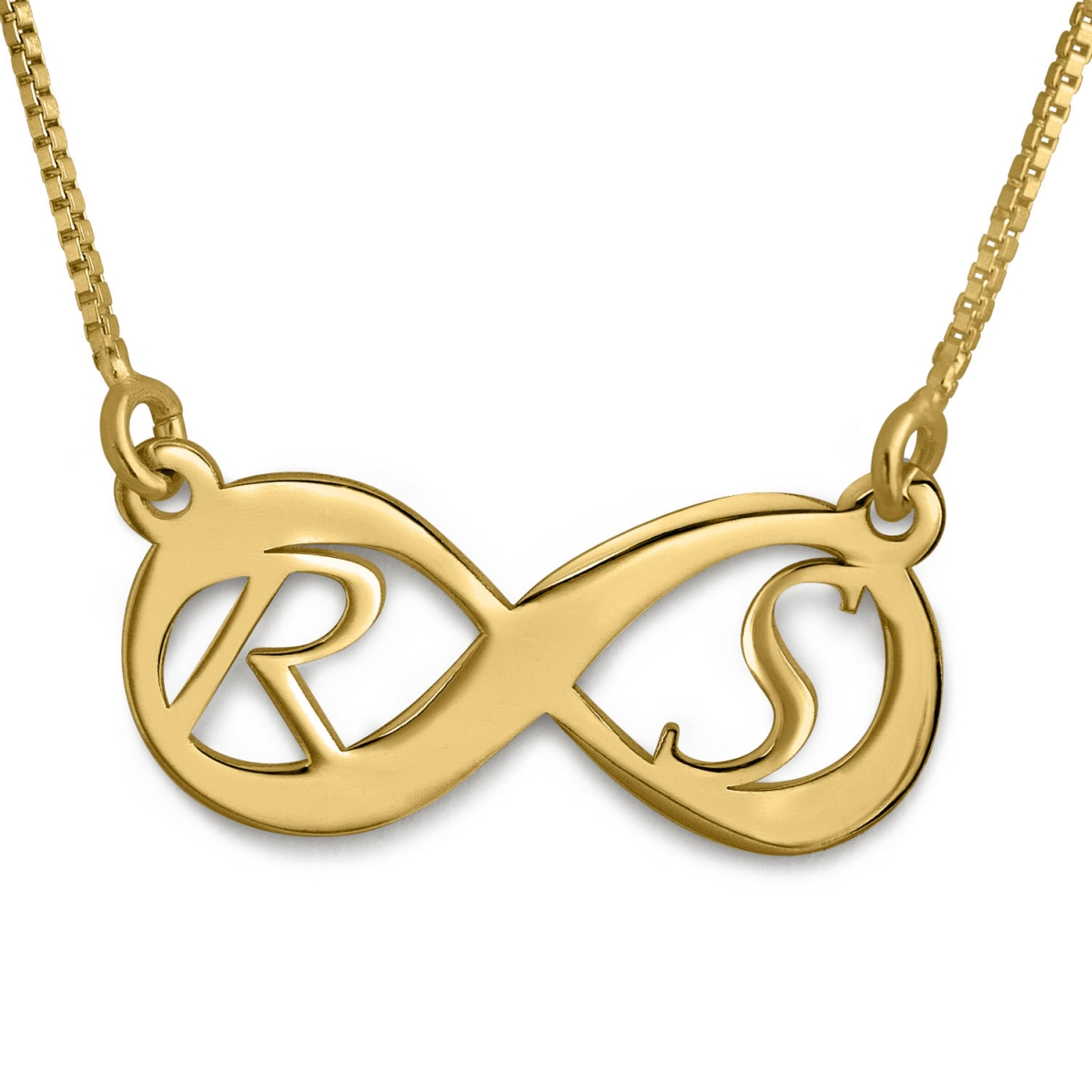 Infinity Love Necklace, Double Initials, 24k Gold Plated