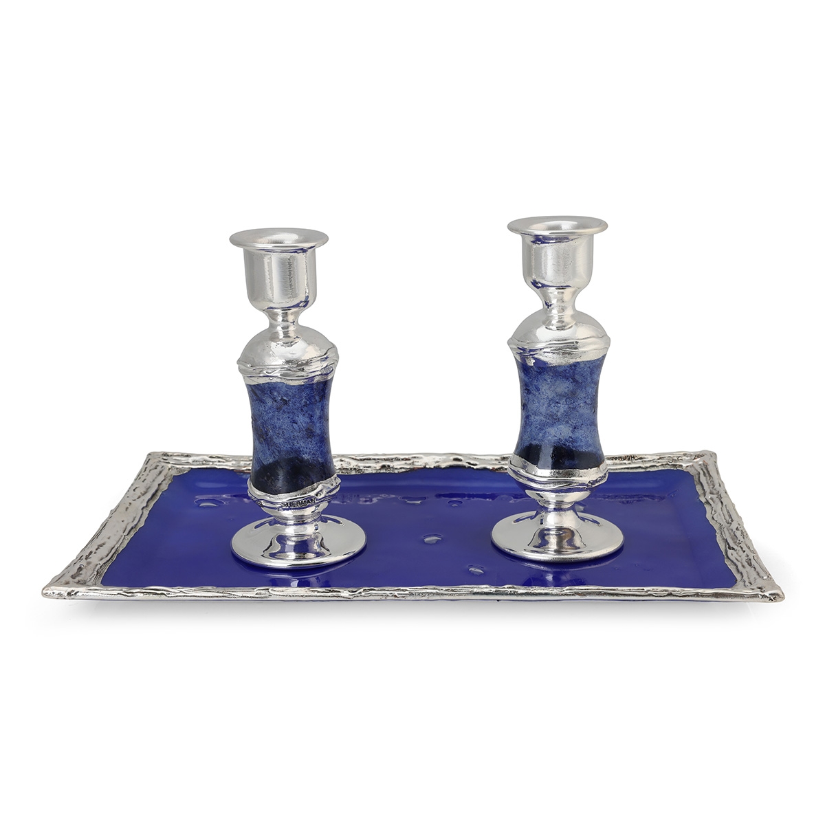 Handmade Dark Blue Glass and Sterling Silver-Plated Shabbat Candlesticks,  Judaica | Judaica Webstore