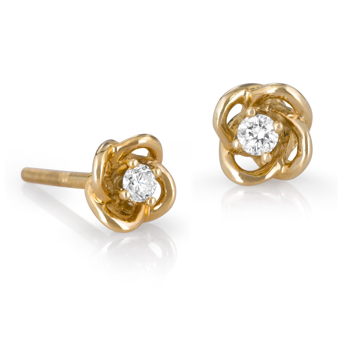 14K Gold 4-Pronged Diamond Stud Earrings With Chic Knotted Design (Choice  of Color), Jewelry | Judaica Webstore