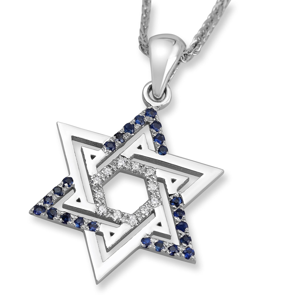 Rafael Jewelry Modern Star of David 18K Gold Diamond and Sapphire Necklace,  Jewish Jewelry | Judaica WebStore