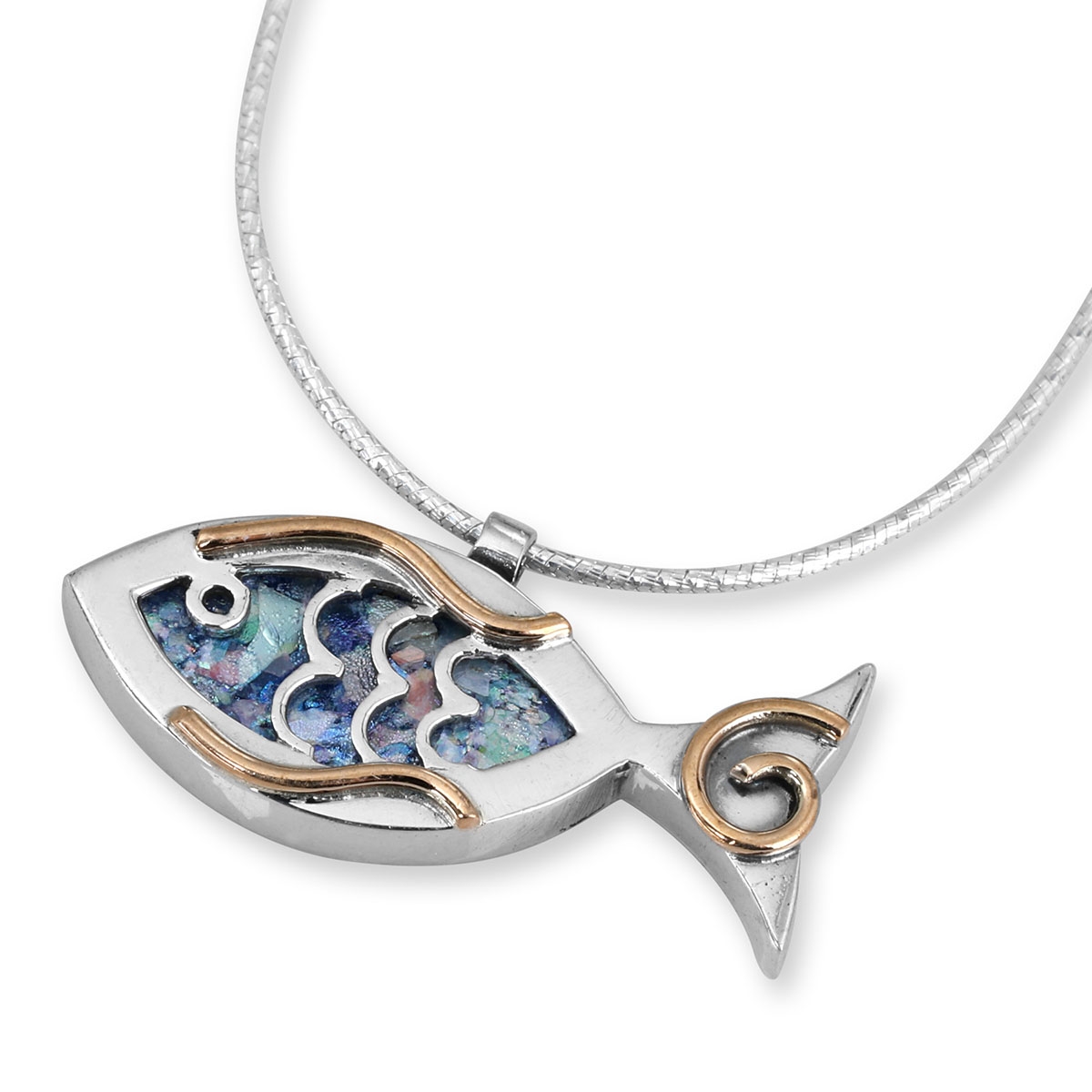 Rafael Jewelry Roman Glass Silver & Gold Filled Fish Necklace, Jewish  Jewelry | Judaica WebStore