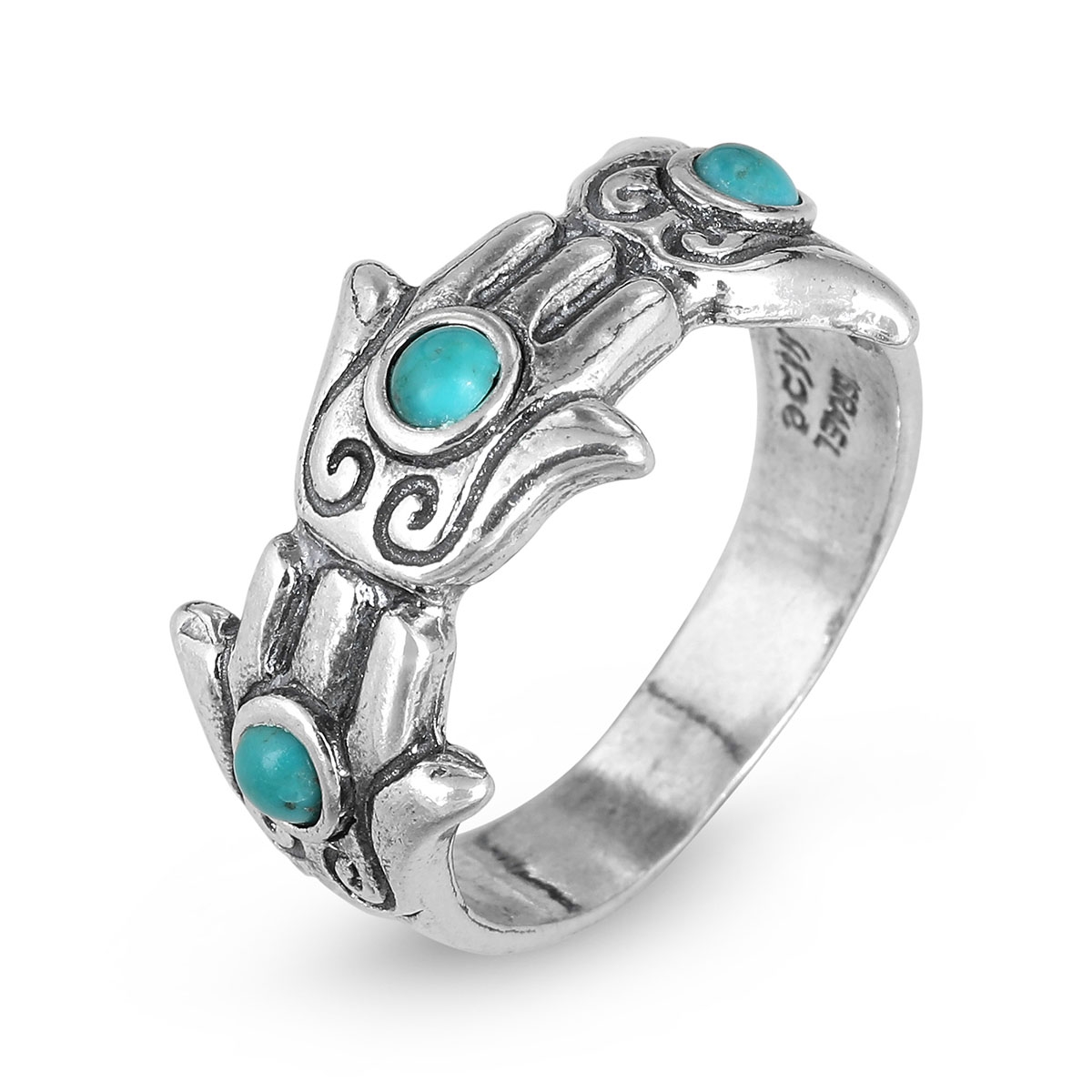 Designer Sterling Silver and Turquoise Stone Hamsa Ring, Jewelry | Judaica  Webstore