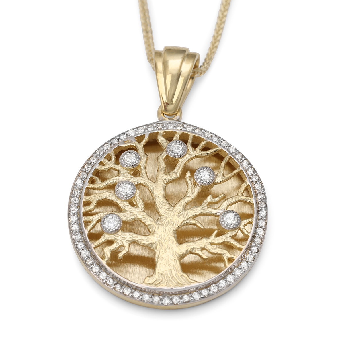 14K Gold Diamond-Studded Round Tree of Life Pendant Necklace - Large  (Choice of Color), Jewelry | Judaica Webstore