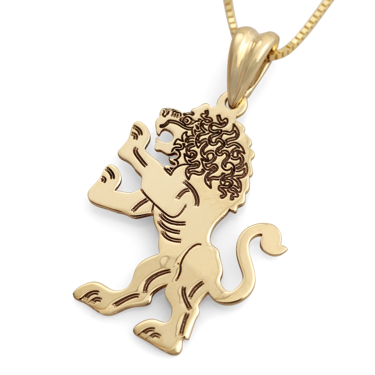 14K Gold Engraved Lion of Judah Pendant Necklace (Choice of Color), Jewish  Jewelry | Judaica WebStore