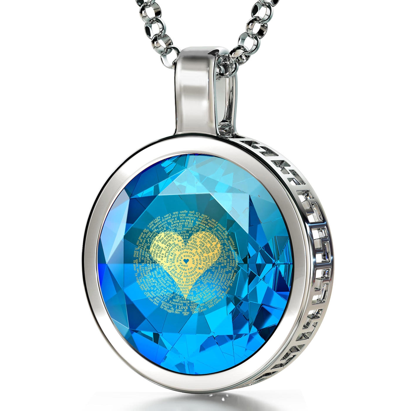 Nano Jewelry: Sterling Silver Large Cubic Zirconia Necklace Inscribed w/  24K Gold Heart | Judaica Web Store