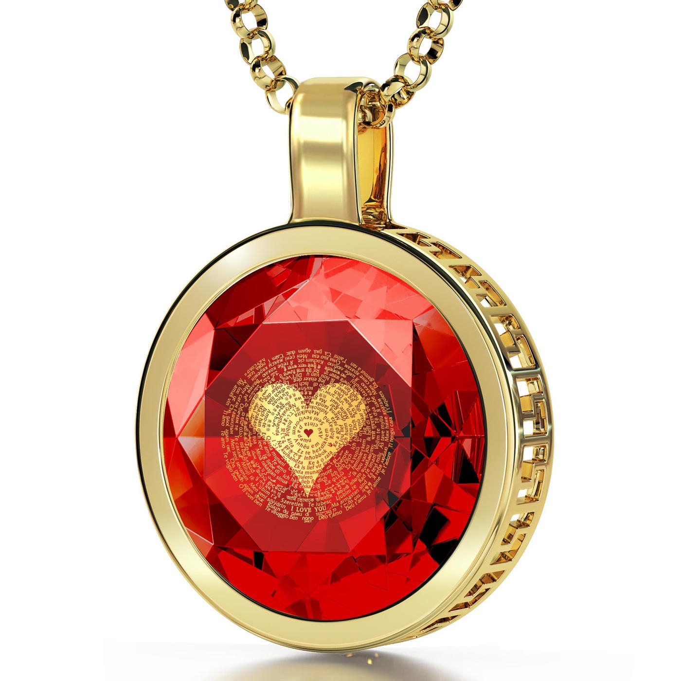 14K Gold Cubic Zirconia Necklace Inscribed with 24K Gold Heart | Judaica  Web Store