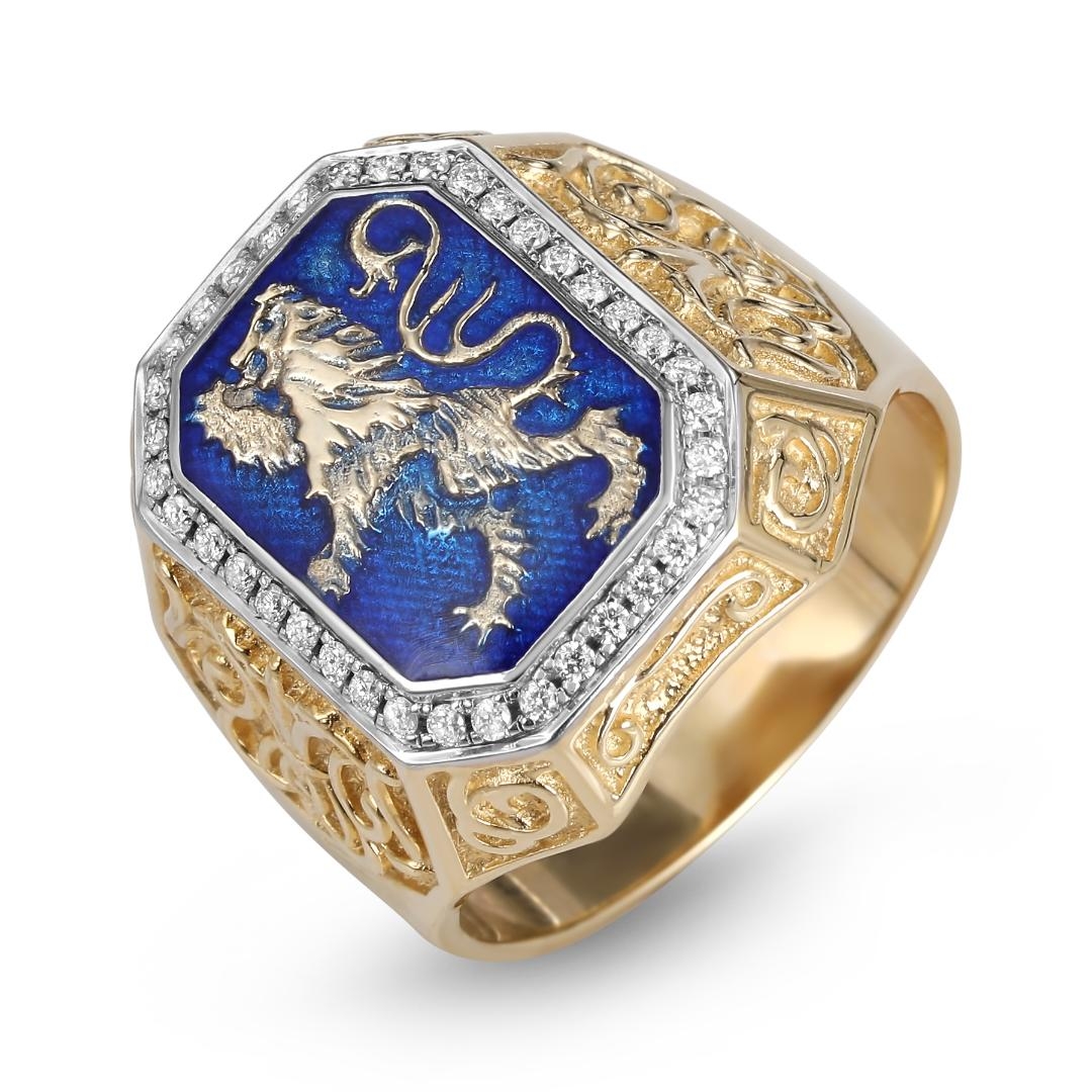 Anbinder Jewelry 14K Yellow Gold & Blue Enamel Men's Signet Ring with 38  White Diamonds, Jewish Jewelry | Judaica WebStore