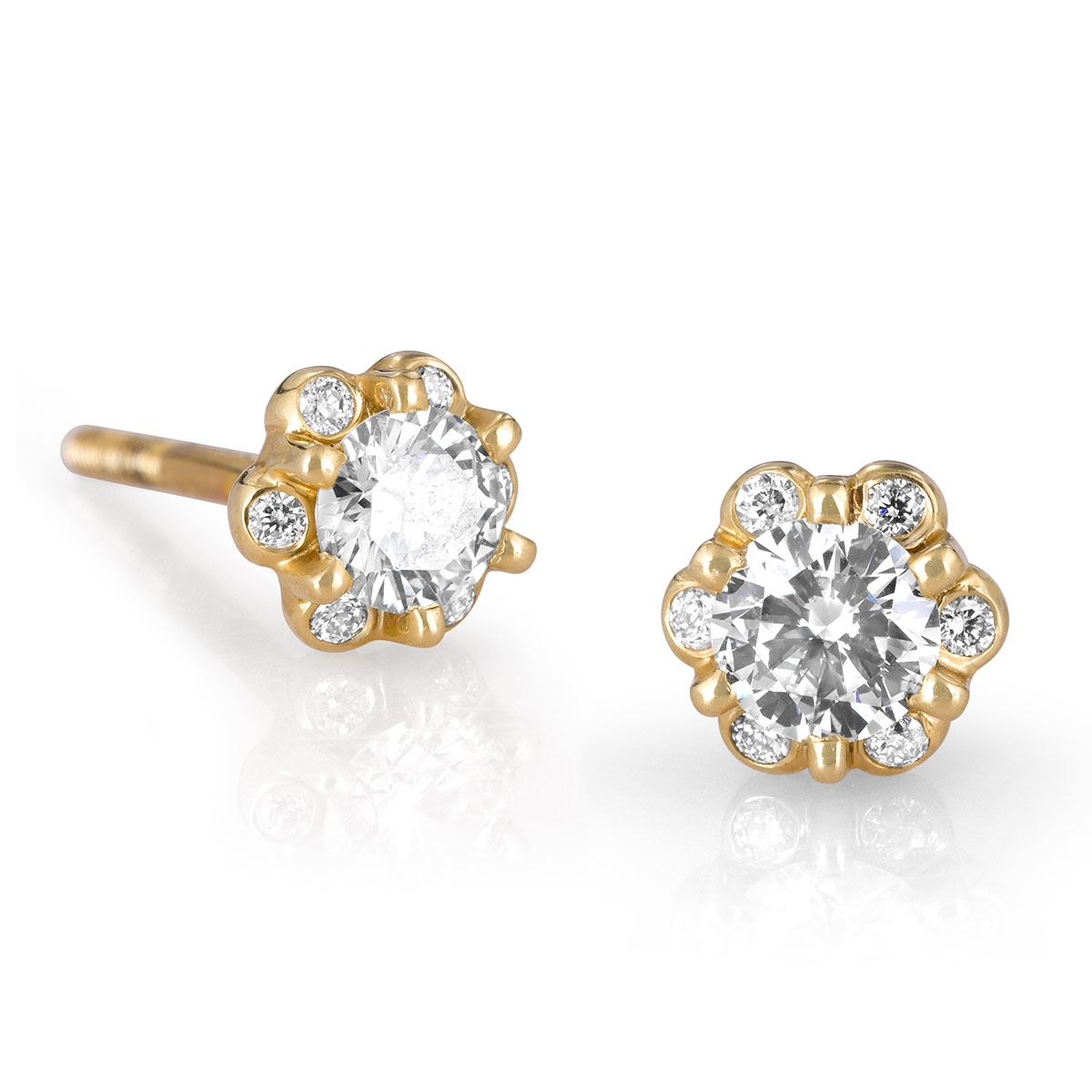 14K Gold Halo Diamond Stud Earrings 0.66 ct (Choice of Color), Jewelry |  Judaica Webstore