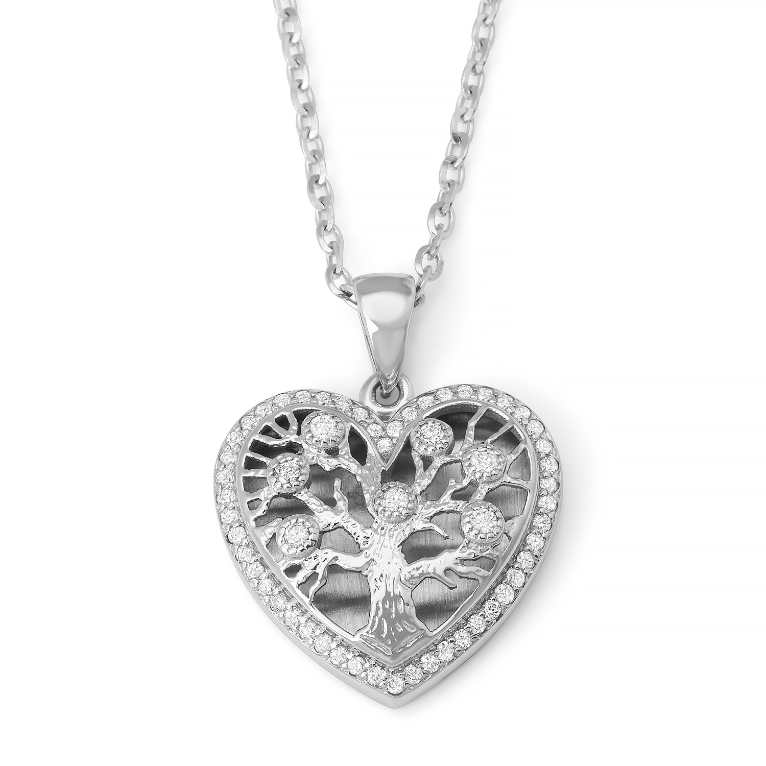 14K White Gold Heart-Shaped Tree of Life Pendant with Diamonds, Jewish  Jewelry | Judaica Web Store