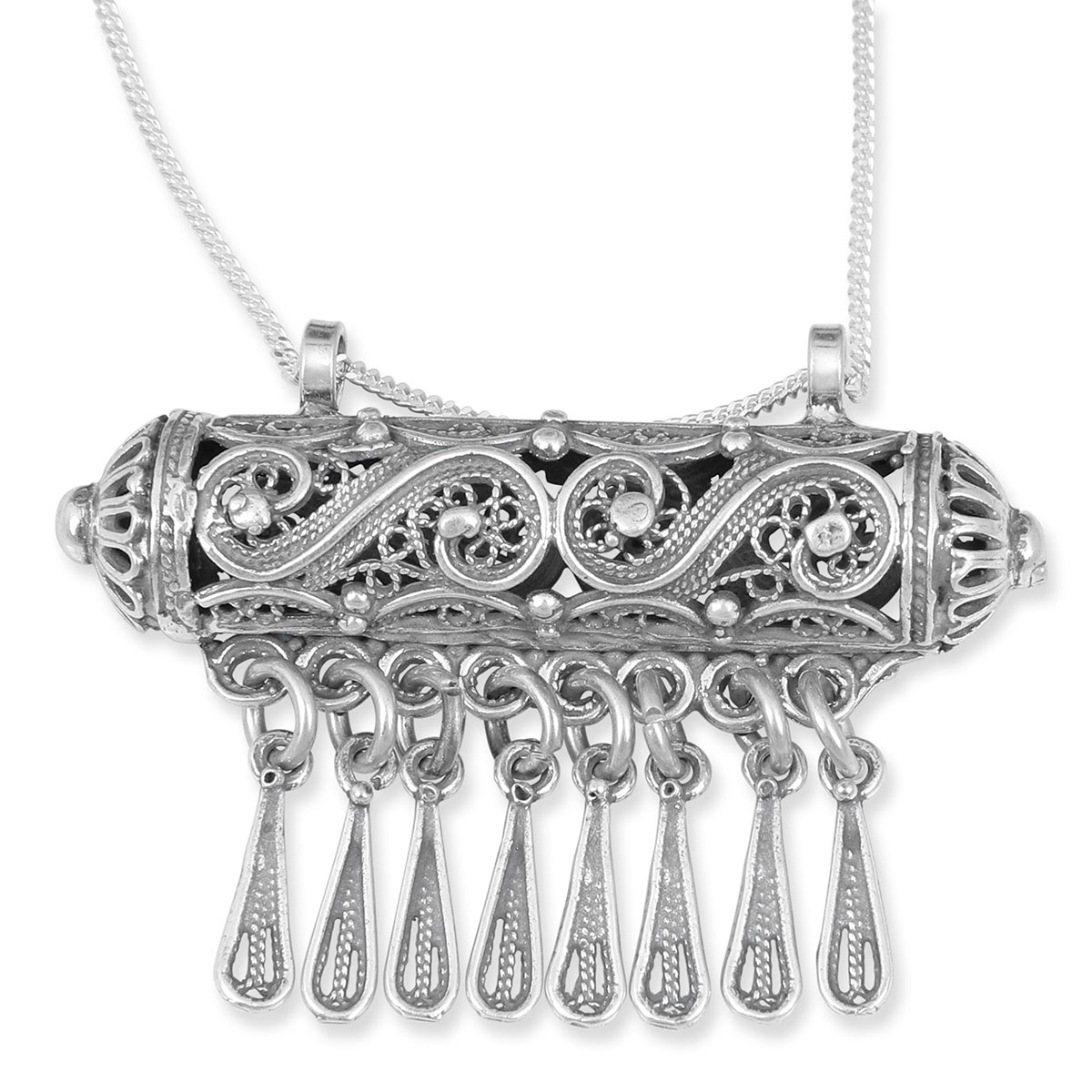 Traditional Yemenite Art Handcrafted Sterling Silver Refined Mezuzah  Necklace With Filigree Design, Jewelry | Judaica Webstore