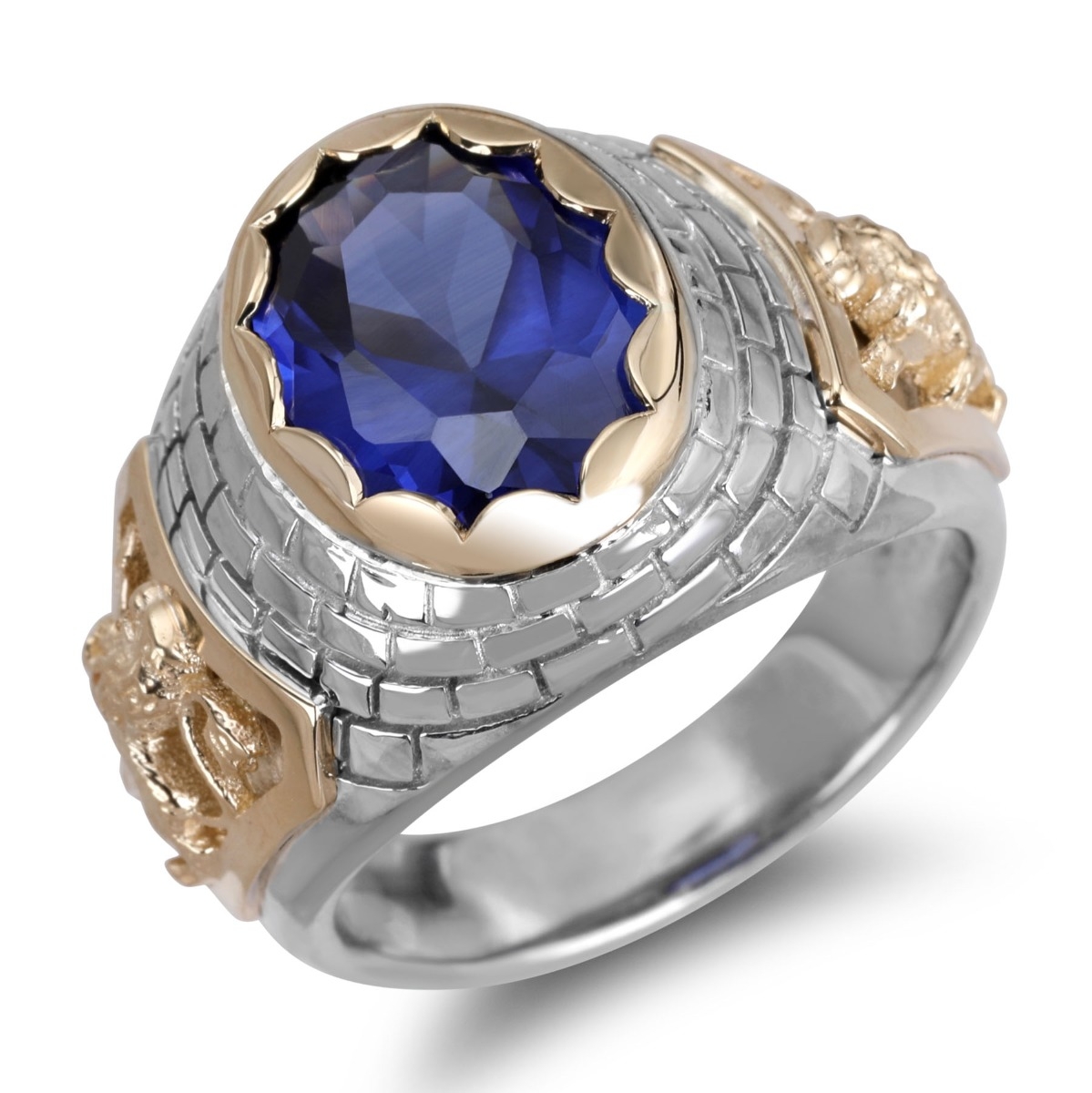 Rafael Jewelry Sterling Silver and 14K Yellow Gold Jerusalem Lion Sapphire  Ring, Jewish Jewelry | Judaica WebStore