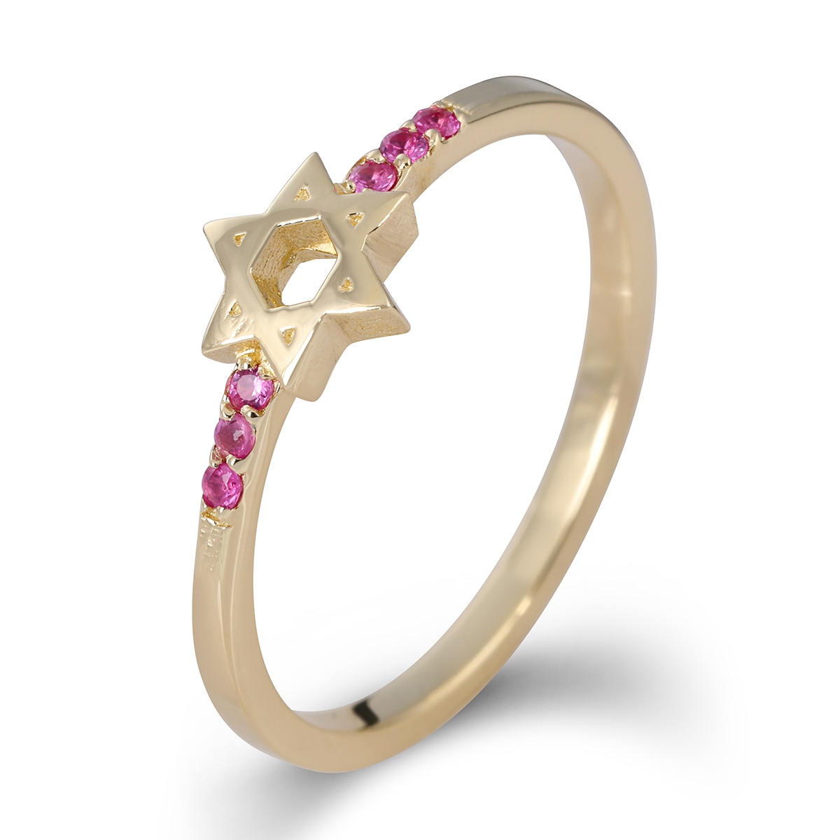 14K Yellow Gold and Ruby Stones Star of David Ring for Women
